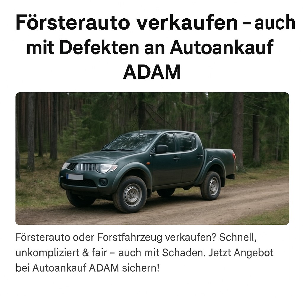 Grüner Mitsubishi L200 Pick-up im Wald auf einem Forstweg – Symbolbild für den Verkauf von Förster- und Forstfahrzeugen bei Autoankauf ADAM.
