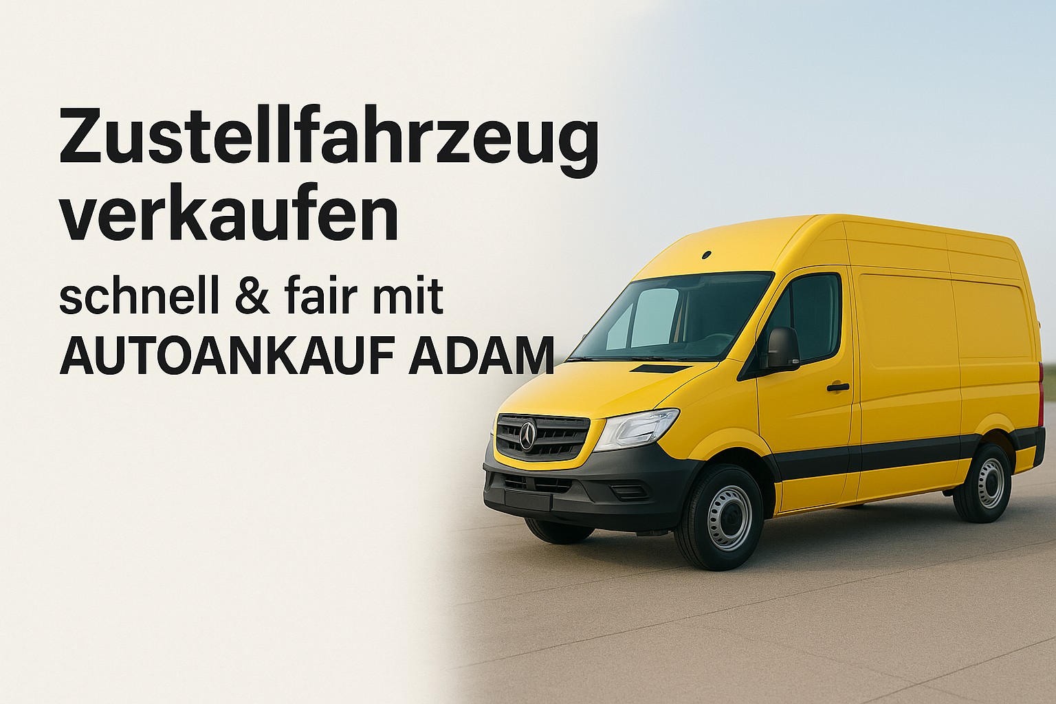 Gelber Lieferwagen vor neutralem Hintergrund – ideal für Werbung zum Thema Zustellfahrzeug verkaufen mit Autoankauf ADAM.