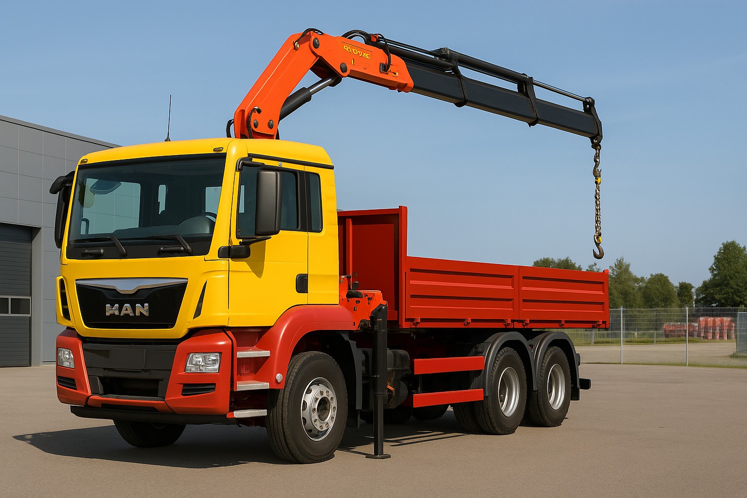 Moderner MAN-Lkw mit hydraulischem Kranaufbau – ideal für Ankauf gebrauchter oder defekter Kranfahrzeuge.