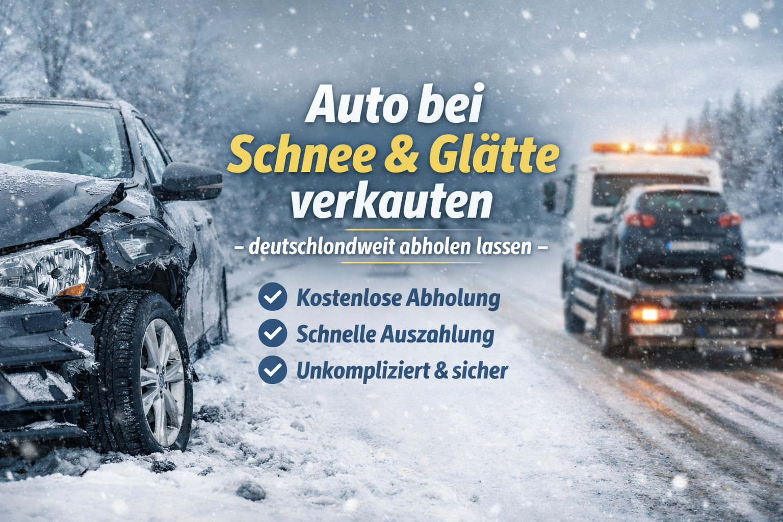 Auto nach Glätte- oder Schneeschaden verkaufen – beschädigtes Fahrzeug im Winter, deutschlandweite Abholung durch Autoankauf ADAM.