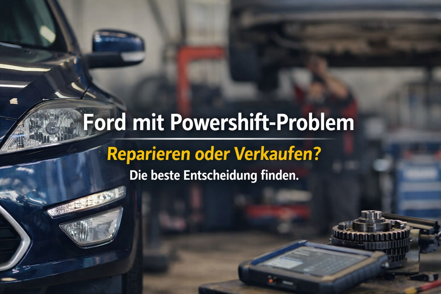 Ford mit Powershift-Problem in Werkstatt. Reparieren oder verkaufen Entscheidung.