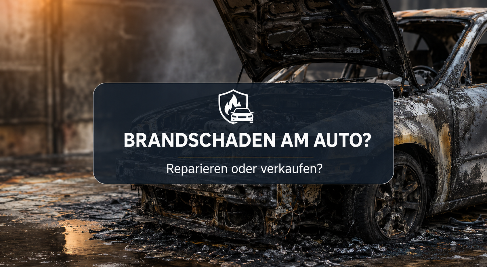 Ausgebranntes Auto mit geöffnetem Motorraum - Ratgeber zum Thema Brandschaden am Auto: Reparieren oder verkaufen?