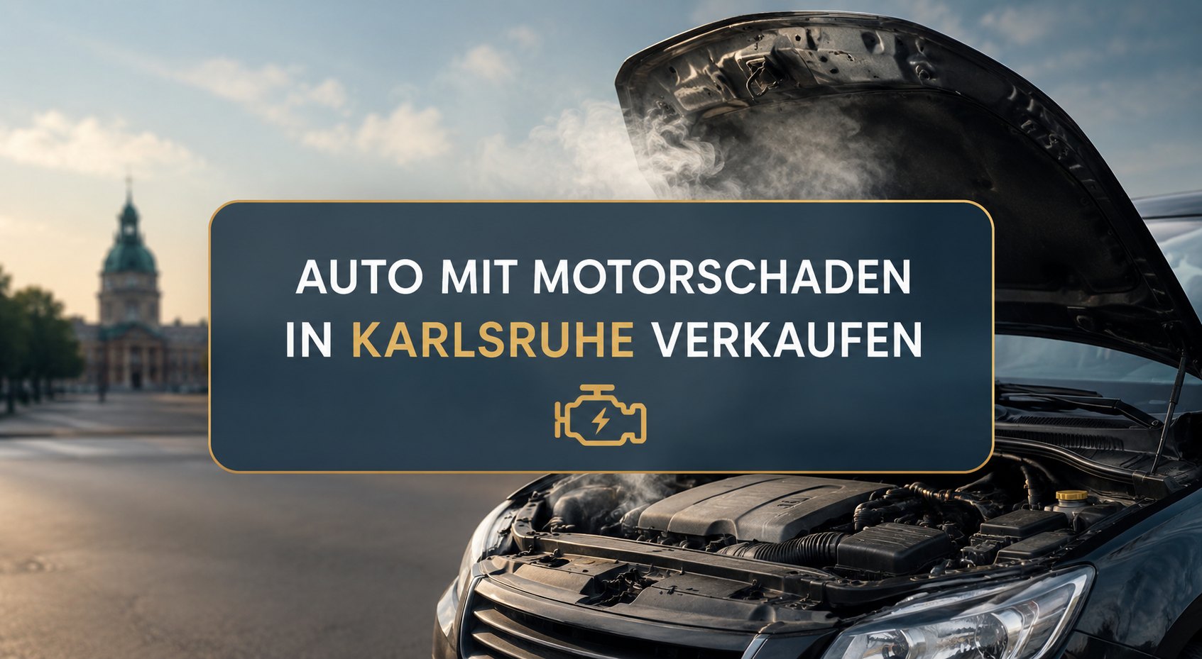 Auto mit Motorschaden in Karlsruhe - Fahrzeug mit geöffneter Motorhaube und aufsteigendem Dampf für den professionellen Fahrzeugankauf.