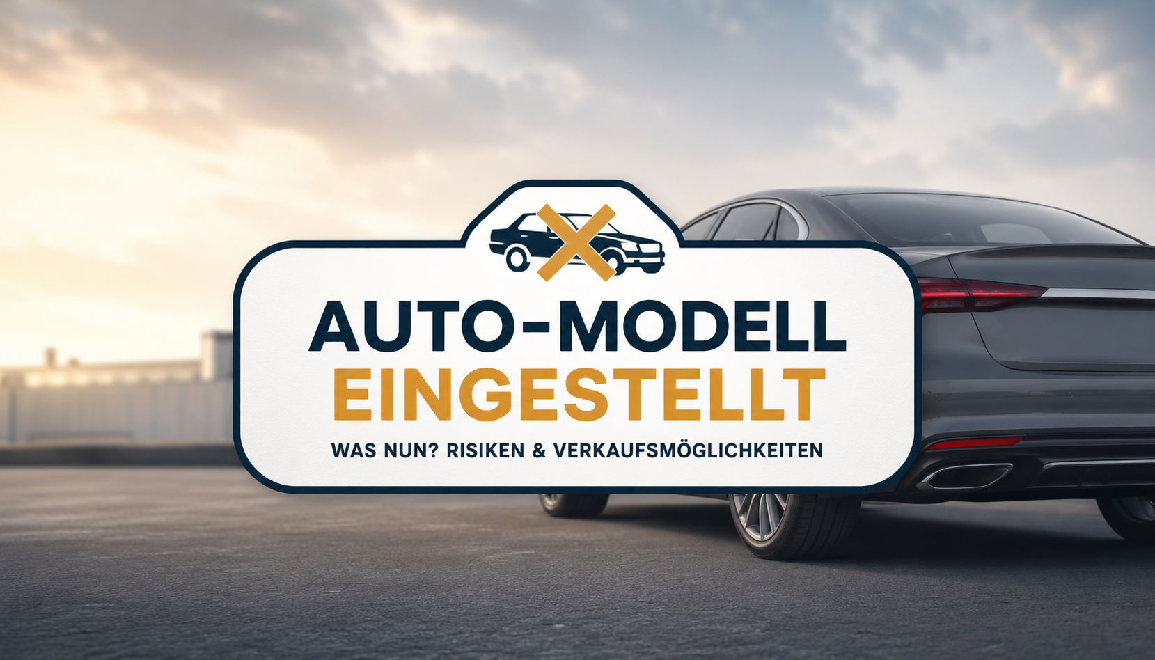 Modernes Auto vor neutralem Hintergrund mit Hinweis auf eingestelltes Fahrzeugmodell - Ratgeber zu Risiken und Verkaufsmöglichkeiten bei nicht mehr produzierten Autos.