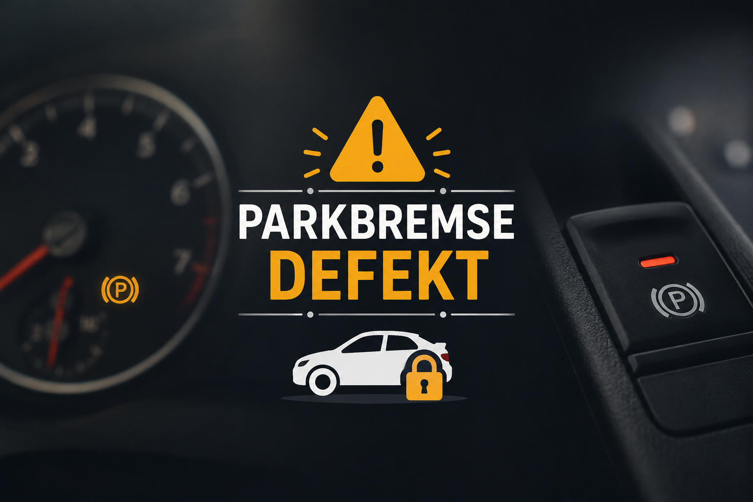 Elektronische Parkbremse defekt: Moderne Fahrzeugarmatur mit Warnsymbol der Feststellbremse und Schalter der elektronischen Parkbremse - Ratgeber zu Ursachen, Reparaturkosten und Fahrzeugverkauf.
