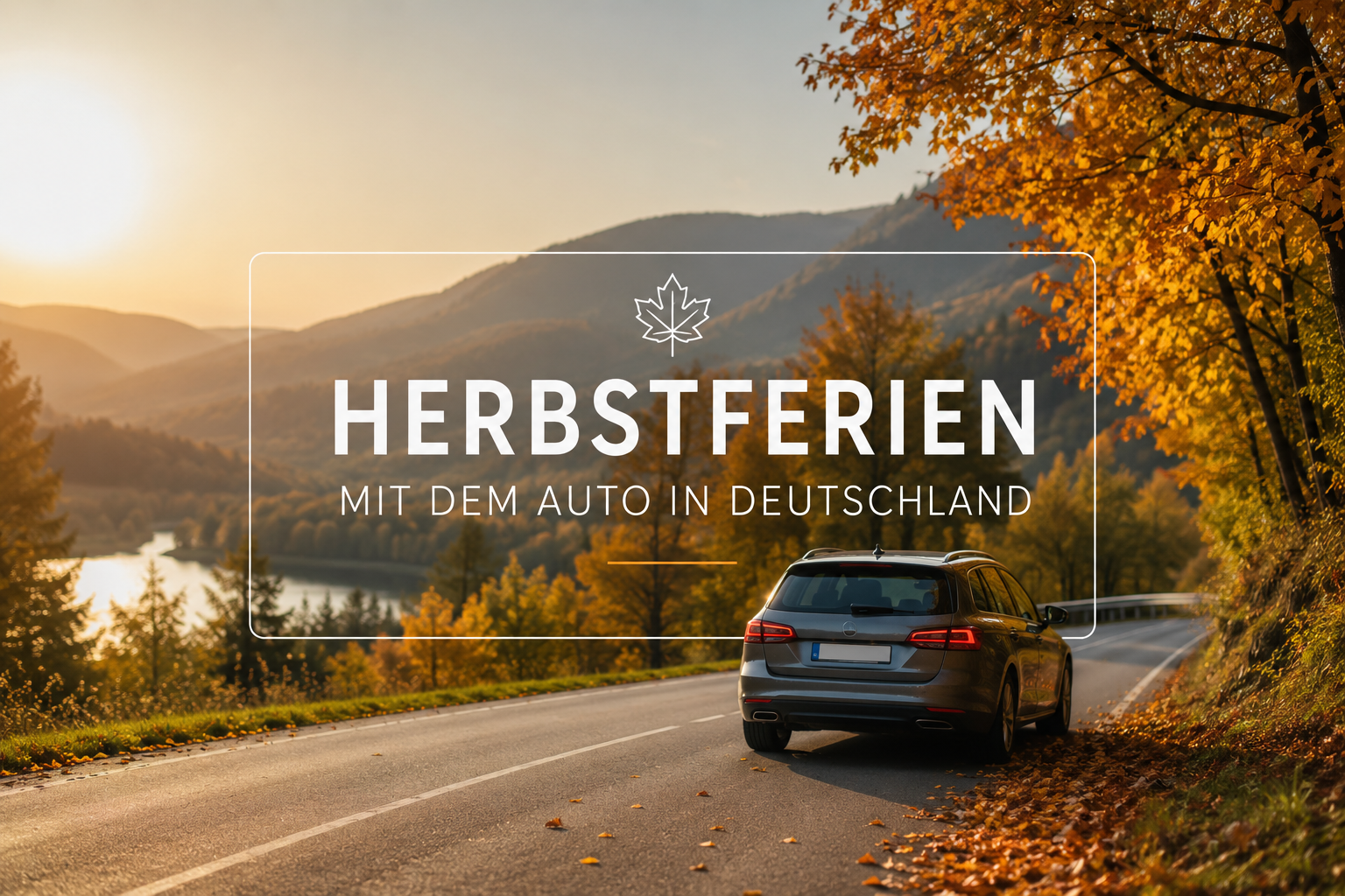 Auto auf einer herbstlichen Straße in Deutschland - Tipps für die Herbstferien 2026 mit dem Auto.