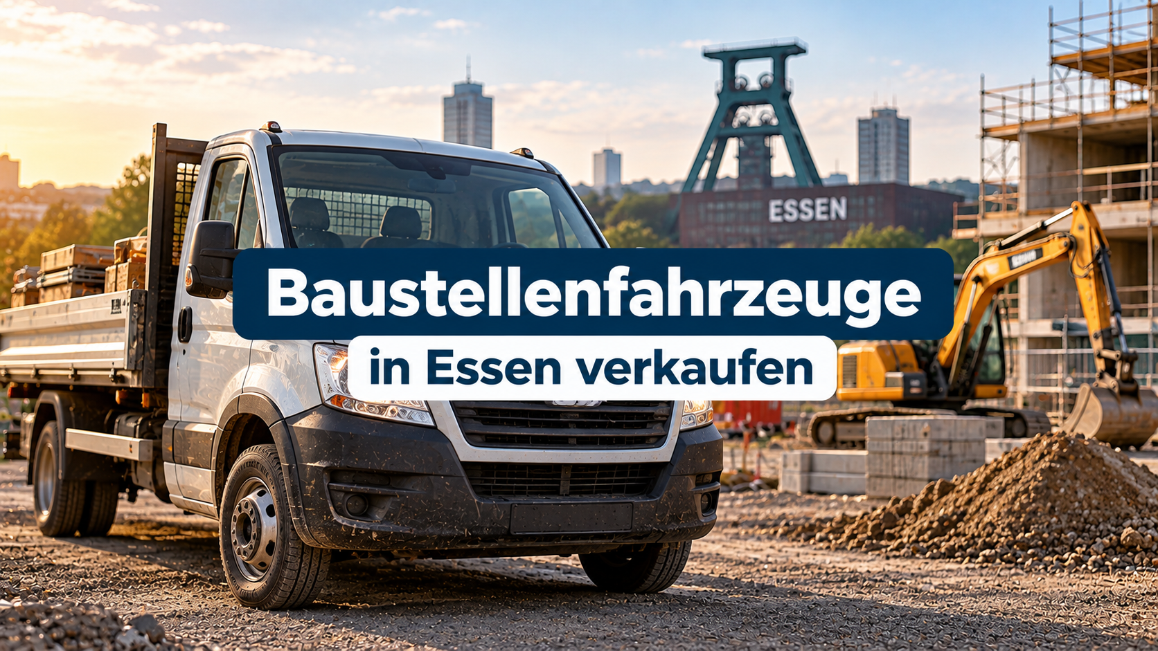 Baustellenfahrzeug mit Pritsche auf einer Baustelle in Essen - Ankauf von gebrauchten und defekten Baufahrzeugen bei Autoankauf ADAM.