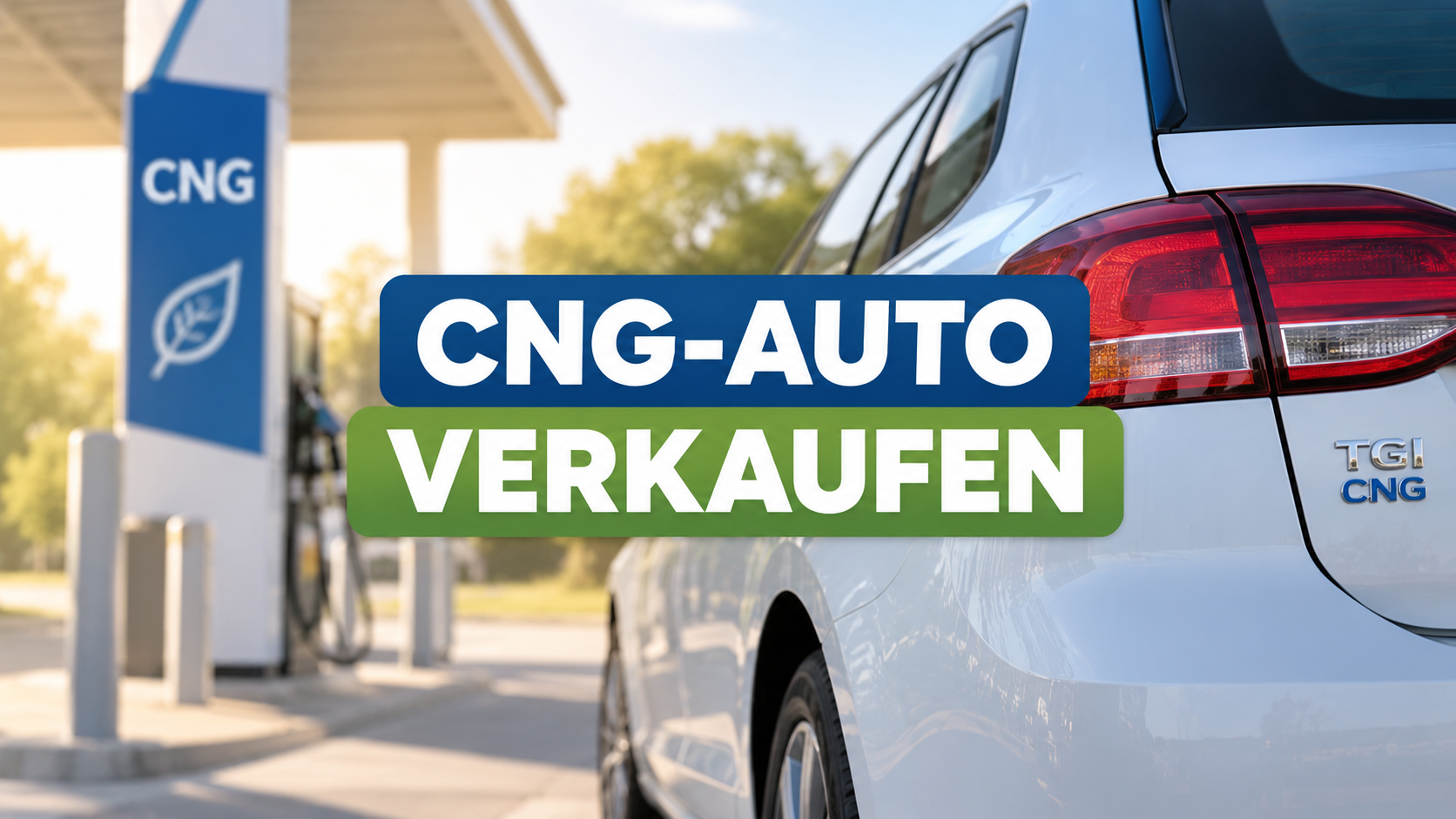 CNG-Auto an einer Erdgastankstelle - Erdgasauto verkaufen und aktuellen Fahrzeugwert ermitteln.