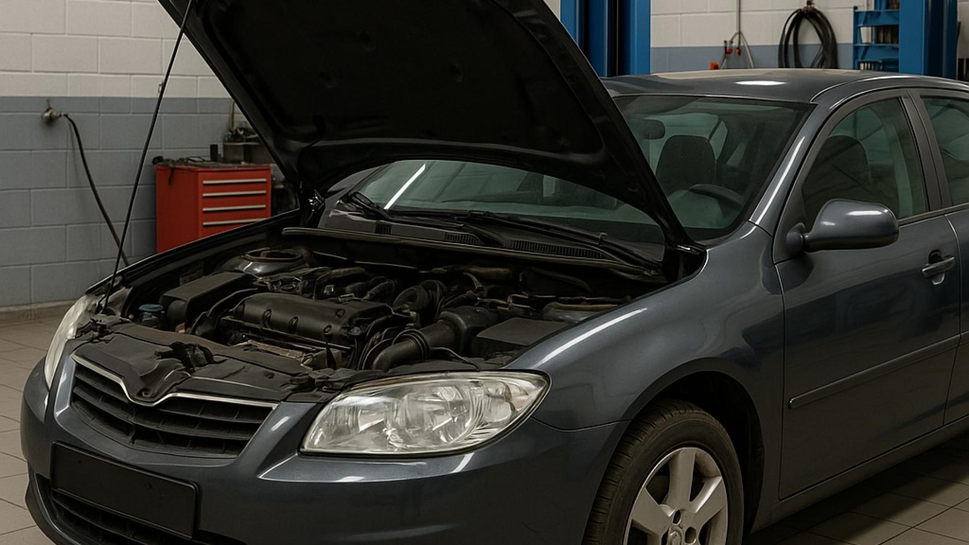 auto-in-der-werkstatt_motorhaube-geoeffnet_defektes-auto_auto-mit-motorschaden