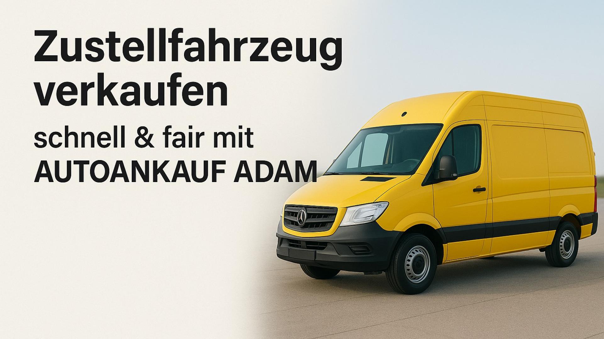 Gelber Lieferwagen vor neutralem Hintergrund – ideal für Werbung zum Thema Zustellfahrzeug verkaufen mit Autoankauf ADAM.