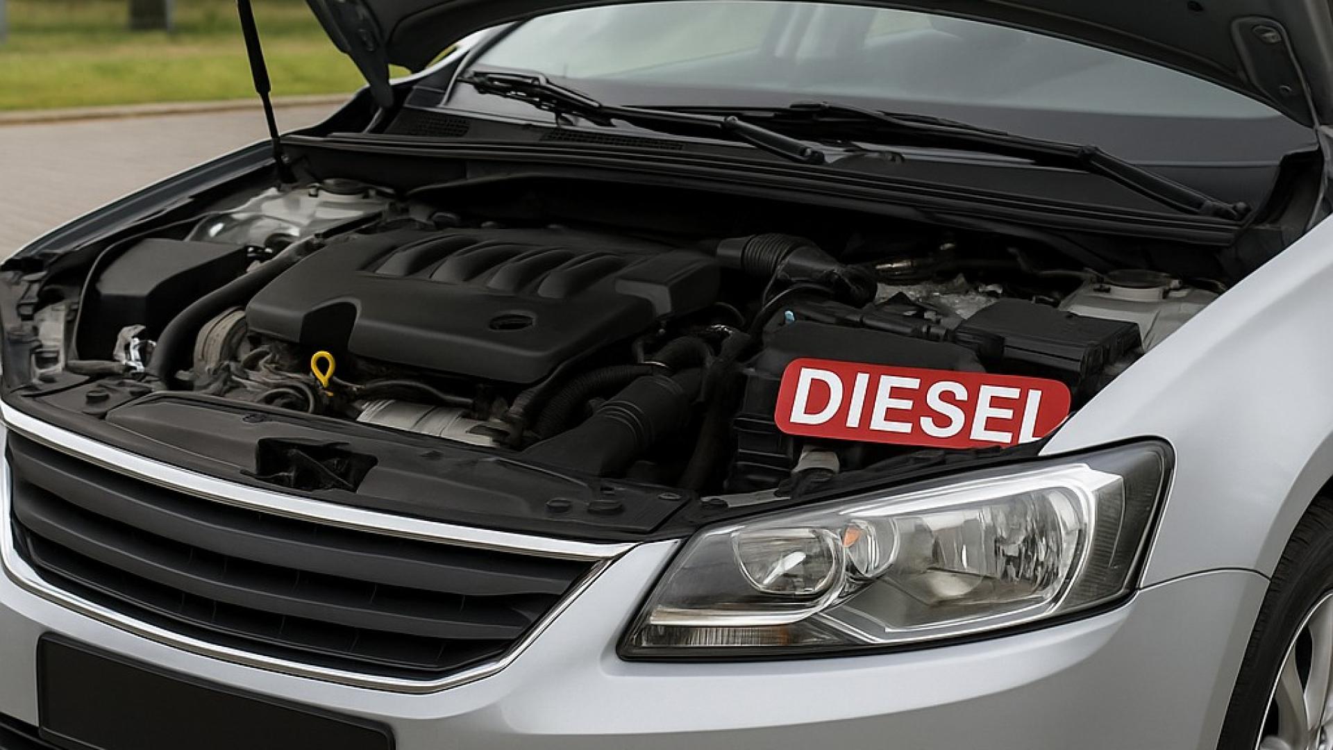 Dieselauto mit geöffnetem Motorraum – Symbolbild für Motorschaden und Verkauf defekter Dieselfahrzeuge.