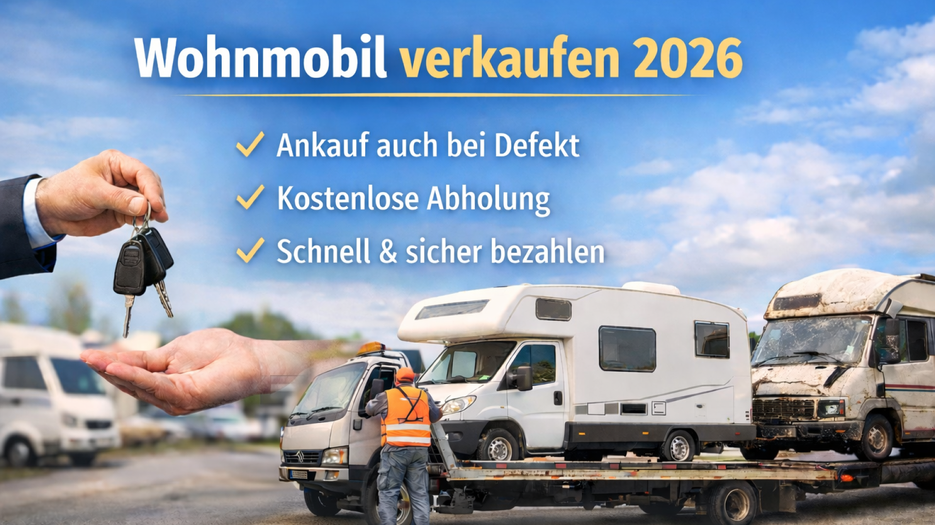Wohnmobil verkaufen 2026 – Ankauf auch bei Defekt mit kostenloser Abholung.