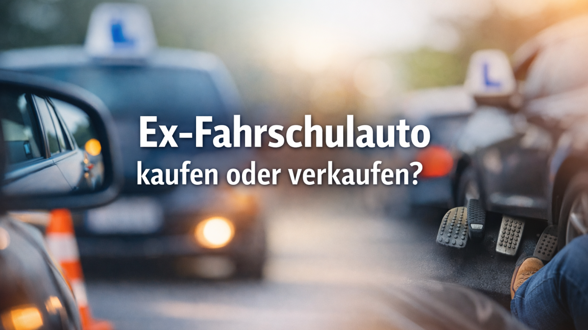 Ex-Fahrschulauto kaufen oder verkaufen – Symbolbild mit Fahrschulfahrzeug und Doppelpedalen. Passend für Ratgeber & Autoankauf.
