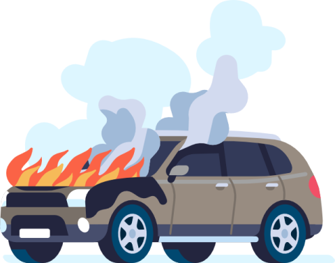 Illustration eines Autounfalls mit Brandschaden