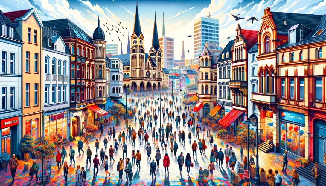 Eine pulsierende, lebendige Darstellung von Köln-Ehrenfeld, Deutschland, die das einzigartige Stadtbild zeigt