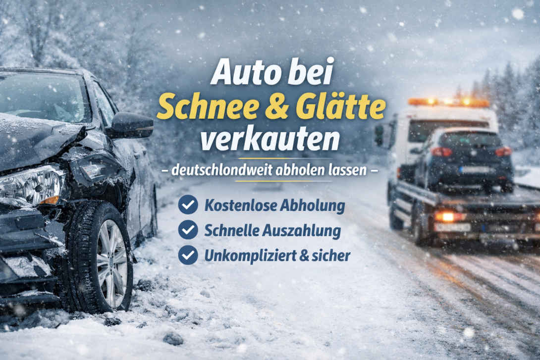 Auto nach Glätte- oder Schneeschaden verkaufen – beschädigtes Fahrzeug im Winter, deutschlandweite Abholung durch Autoankauf ADAM.